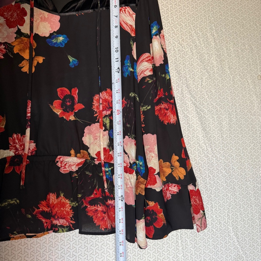 Worthington Black Floral Velvet‎ Trim Long Sleeve Peplum Blouse Women's XL - Picture 9 of 9